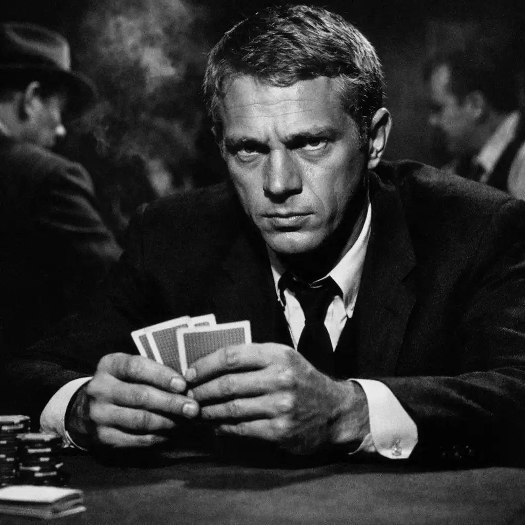 Kadr z filmu The Cincinnati Kid z 1965 roku: Eric Stoner przy stole pokerowym