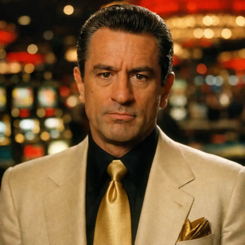 Kadr z filmu Kasyno Martina Scorsese: Robert De Niro przy stole do ruletki w luksusowym kasynie